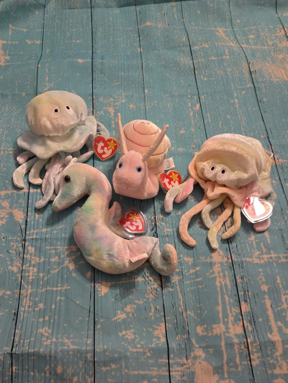 Ty Ocean Set - Goochy (2), Neon, & Swirly Beanie Babies